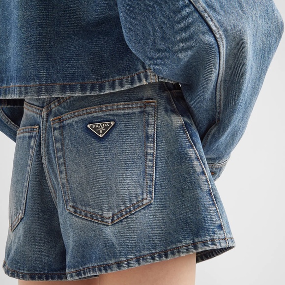 Sky Blue Demin Shorts | PRADA - Picture 2 of 8